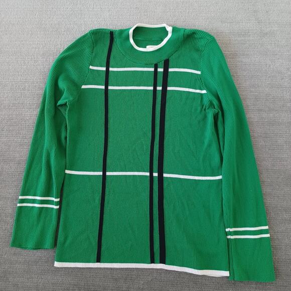 Anthropologie Maeve Sweater Women 1X Green Ribbed Mock Neck Striped Casual - Picture 1 of 8